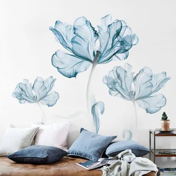 Mare 80*110cm DIY Nordic Flori Albastre Decoratiuni Autocolante de Perete Decor Acasă de Vinil de artă Murală Plante Postere de Perete