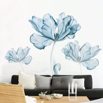 Mare 80*110cm DIY Nordic Flori Albastre Decoratiuni Autocolante de Perete Decor Acasă de Vinil de artă Murală Plante Postere de Perete