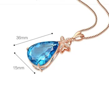 Mare de cristal Albastru acvamarin pietre pretioase pandantiv coliere pentru femei topaz Crescut de culoare de aur cravată zirconiu diamante bijuterii bijoux
