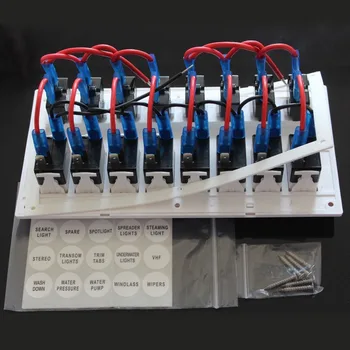 Marin Barca Alb Panou Comutator 8 Banda LED Albastru Indicator de Rocker Circuit Breaker