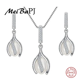 [MeiBaPJ]Noi oferte speciale de perle naturale seturi de bijuterii real argint masiv 925 floare pandantiv si cercei charm set de bijuterii cutie de cadou