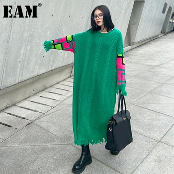 [MEM] Femei Bavuri Mari Dimensiuni Lung Tricotat Rochie Lunga Noua Gât Rotund cu Maneci Lungi Vrac se Potrivi de Moda Toamna Iarna 2021 1DD1702