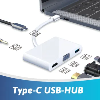 Mini USB de Tip C HUB Cu HDMI VGA PD Taxa SD Card Reader USB-C Hub Pentru Macbook Pro Dell XPS 15 HUAWEI Carte Laptop Accesorii