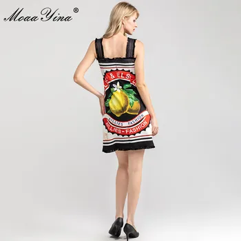 MoaaYina Pistă de Moda rochie de Primavara-Vara pentru Femei Rochie de Curea Spaghete lamaie Imprimare ștrasuri din Mărgele de Rochii cu Paiete