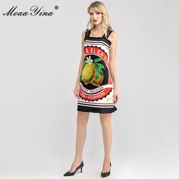 MoaaYina Pistă de Moda rochie de Primavara-Vara pentru Femei Rochie de Curea Spaghete lamaie Imprimare ștrasuri din Mărgele de Rochii cu Paiete