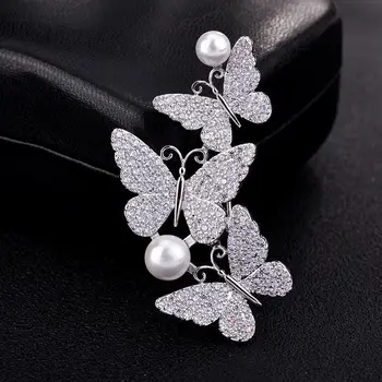 Moda Bijuterii Minunat Fluture Trei Broșe Ace pentru Femei Strălucitor Nobilă Pearl Cristal Insecte Pin Brose Femininos Bijoux