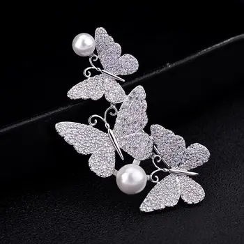 Moda Bijuterii Minunat Fluture Trei Broșe Ace pentru Femei Strălucitor Nobilă Pearl Cristal Insecte Pin Brose Femininos Bijoux