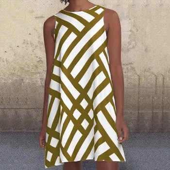 Moda cu Dungi de Imprimare Geometrice Femei O Rochie fără Mâneci Gât Model de Rochie a-Line Imprimare Femei Plajă Rochii de Partid 2021#XX