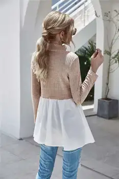 Moda de iarnă Ciufulit tricotate Jumper Pulover Mozaic Liber Tricou Casual Streetwear Feminin Femei Maneca Lunga Pulover Blusas
