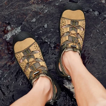 Moda de vara sandale Barbati din Piele Respirabil de Înaltă Calitate, sandale de Plajă confortabile Pantofi pentru Bărbați Dantela-up Pantofi în aer liber 38-44