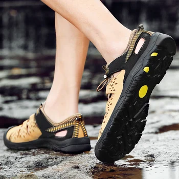 Moda de vara sandale Barbati din Piele Respirabil de Înaltă Calitate, sandale de Plajă confortabile Pantofi pentru Bărbați Dantela-up Pantofi în aer liber 38-44