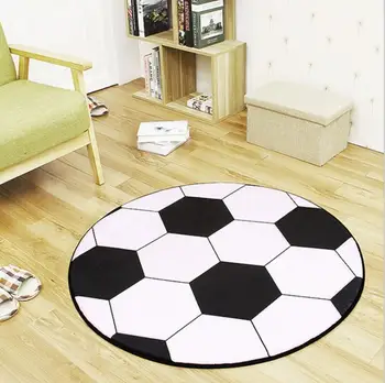 Moda Portocaliu de Baschet Rotund Covor Camera Copii Carpete Lavabile, Non-alunecare Scaun Mat Băieți Alb Negru Fotbal Covor