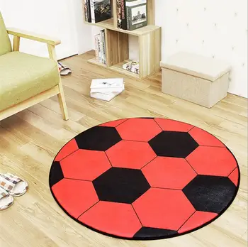 Moda Portocaliu de Baschet Rotund Covor Camera Copii Carpete Lavabile, Non-alunecare Scaun Mat Băieți Alb Negru Fotbal Covor