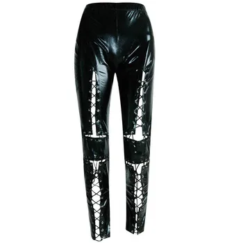Moda Punk-rock din Piele PU Creion Pantaloni pentru Femei Bandaj Negru Tubulare din PVC Imitatie de Piele pantaloni Pantaloni Petrecere de Club Jambiere