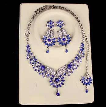 Moda Stil Indian Pietre De Cristal Colier Cercei Set Placat Cu Argint De Mireasa Bijuterii Seturi De Bijuterii Cadou De Craciun Pentru Femei