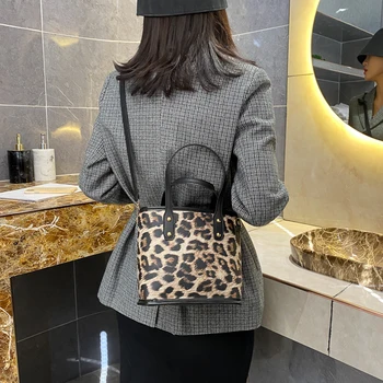 Moda Umăr Geanta Messenger Leopard Imprimate Găleată Tote Mare Simplu Crossbody Genti Femei Genti Recipienti Din Plastic Sac De Ambreiaj