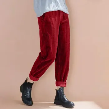Moda Vintage Casual Femei Fleece Pantaloni cu Talie Înaltă Glezna-lungime Pantaloni de Catifea Streetwear Harajuku Plus Dimensiune Pantaloni Drepte