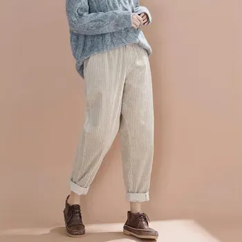 Moda Vintage Casual Femei Fleece Pantaloni cu Talie Înaltă Glezna-lungime Pantaloni de Catifea Streetwear Harajuku Plus Dimensiune Pantaloni Drepte