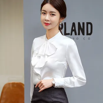 Moda Volane Elegante Femei Cămașă Formală De Afaceri Maneca Lunga Slim Șifon Bluza Office Doamnelor Haine De Lucru Plus Dimensiune Topuri