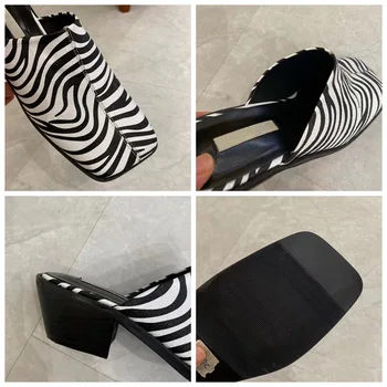 Model Zebra Catâr Pantofi Femei La Mijlocul Toc, Deget De La Picior Pătrat Papuci De Casă În Aer Liber, Tobogane De Aproape Toe Flip Flops 2021 Nouă Primăvară Zapatillas Mujer