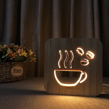Modern din Lemn ceașcă de Cafea LED Lampă de Noapte, cafenea Atmosferă Lumina de Noapte camera de zi sala de Mese Lampă de Masă Cald LED