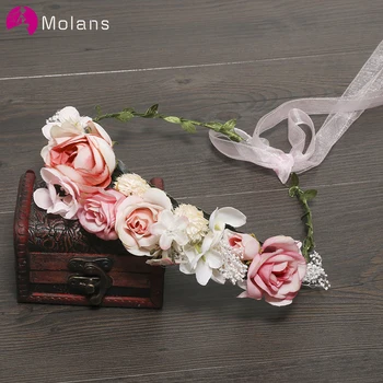 MOLANS 2020 Nou Stil de Stimulare Coroană de Flori Benzi pentru Femei Albastru și Roz de Flori Frumoase de Moda de Păr Cerc pentru Nunta