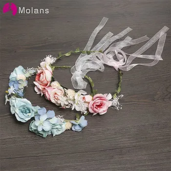 MOLANS 2020 Nou Stil de Stimulare Coroană de Flori Benzi pentru Femei Albastru și Roz de Flori Frumoase de Moda de Păr Cerc pentru Nunta