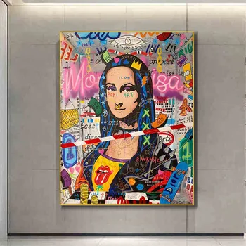 Mona Lisa Street Art Graffiti Postere si Printuri Amuzante Panza Pictura pe Perete de Artă pentru Living Decor Acasă