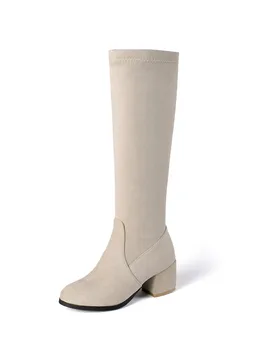 MORAZORA 2020 New sosire genunchi cizme înalte tocuri groase rotund toe doamnelor pantofi de iarna orez negru culoare albă, cizme pentru femei