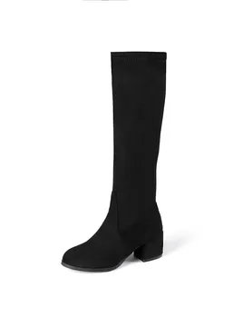 MORAZORA 2020 New sosire genunchi cizme înalte tocuri groase rotund toe doamnelor pantofi de iarna orez negru culoare albă, cizme pentru femei