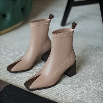 MORAZORA 2020 piele naturala cizme tocuri groase deget de la picior pătrat doamnelor pantofi toamna iarna culori amestecate glezna cizme pentru femei