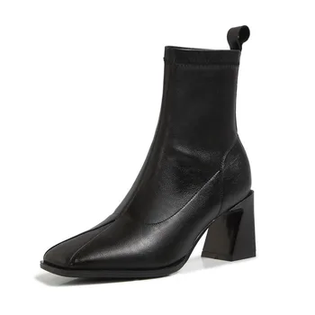 MORAZORA 2020 piele naturala cizme tocuri groase deget de la picior pătrat doamnelor pantofi toamna iarna culori amestecate glezna cizme pentru femei