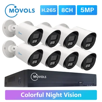 MOVOLS 5MP Colorate Viziune de Noapte Sistem de Supraveghere 8CH H. 265+ P2P DVR Impermeabil în aer liber Acasă aparat de Fotografiat CCTV, Sistem de Securitate Kit