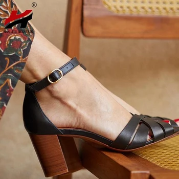 NAN JIU MUNTE Vara cu Toc Sandale Femei, Sandale Retro cu Toc Gros Confort Deget de la picior Deschis 3 Culoare de Pantofi pentru Femei Plus Dimensiune