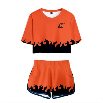 Naruto Roua Buric T Shirt Set Topuri de Cultură 3D Naruto pantaloni Scurți și T-shirt de Moda Sexy Top Harajuku Vânzare Fierbinte Casual Femei Copii Fata de