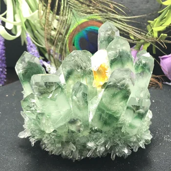 Natural Green Ghost Fantoma Cristal de Cuarț Grup rock pietre și cristale de minerale de Vindecare reiki Specimen Home deco