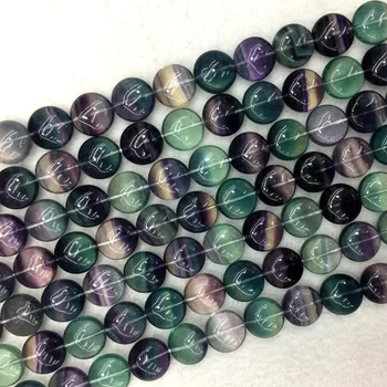 Natural veritabil Curcubeu Verde Violet Fluorit pietre Semi-pretioase Brățară Colier de Monede Margele 15