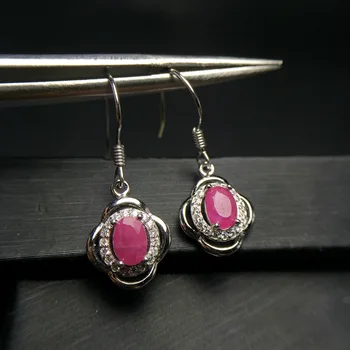 Naturale rubin piatră simplă & design clasic cercei din argint 925 pietre semipretioase bijuterii pentru fete si doamne cu cutie de cadou