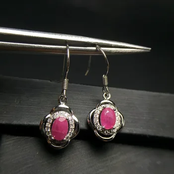 Naturale rubin piatră simplă & design clasic cercei din argint 925 pietre semipretioase bijuterii pentru fete si doamne cu cutie de cadou