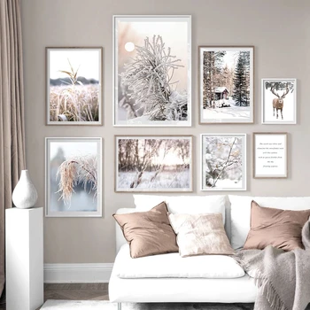 Natură, Iarnă, Zăpadă, Peisaj Panza Pictura Reni Pasăre De Zăpadă Peisaj Tapet Acasă Decor Dormitor Poster De Arta De Imprimare Imagine