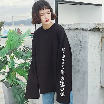 Neatie Kiddie Gotic Harajuku T-shirt Femei Maneca Lunga Scrisoare de Imprimare Topuri Largi Tricou Haine