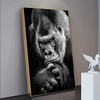 Negru Gândire Gorilla Poster Și Printuri De Animale Tablou Canvas Wall Art Cuadros Decor Acasă Pictura Pentru Camera De Zi