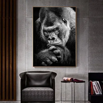 Negru Gândire Gorilla Poster Și Printuri De Animale Tablou Canvas Wall Art Cuadros Decor Acasă Pictura Pentru Camera De Zi