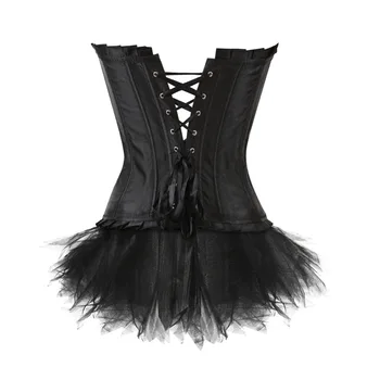 Negru Lenjerie sexy femei Overbust corset mini-Fusta tutu dress Satin ori overbust dansatoare S-2XL