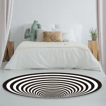 Negru Și Alb Spirala Covor Rotund Covor Impresia De Imprimare Gaură Fără Fund Decor Covoare Pentru Dormitoare, Camera De Zi Dormitor