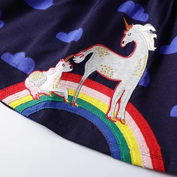 New Sosire Rochii De Printesa Cu Unicorn Aplicatiile Maneca Lunga Fete Rochii Rainbow Pentru Copii Imbracaminte Pentru Toamna