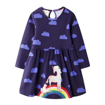 New Sosire Rochii De Printesa Cu Unicorn Aplicatiile Maneca Lunga Fete Rochii Rainbow Pentru Copii Imbracaminte Pentru Toamna