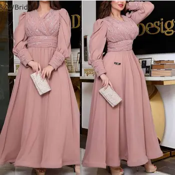 New Sosire Sifon cu maneci Lungi rochii de seara 2021 V Gât Halat serată dubai Musulman rochie de seara pentru femei Plus dimensiune