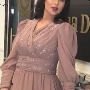 New Sosire Sifon cu maneci Lungi rochii de seara 2021 V Gât Halat serată dubai Musulman rochie de seara pentru femei Plus dimensiune