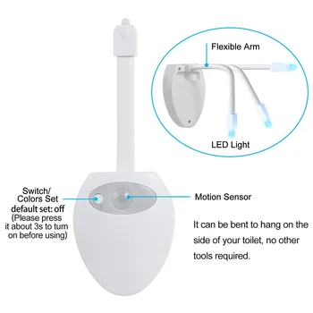 New Sosire USB Reîncărcabilă LED Toaletă Lumina Construit În Baterie 8 Culori rezistent la apa Senzor de Mișcare Toaletă Lampa